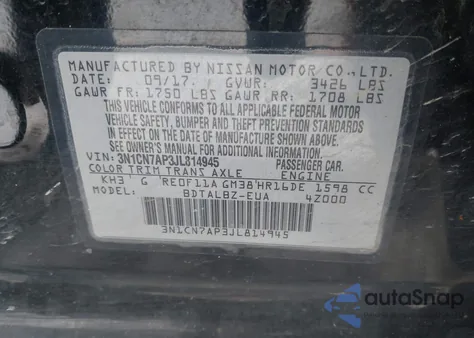 2018 Nissan Versa 1.6 Sv из США, поврежденный, VIN 3N1CN7AP3JL814945